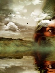 Fantasy image of ocean and womans reflection