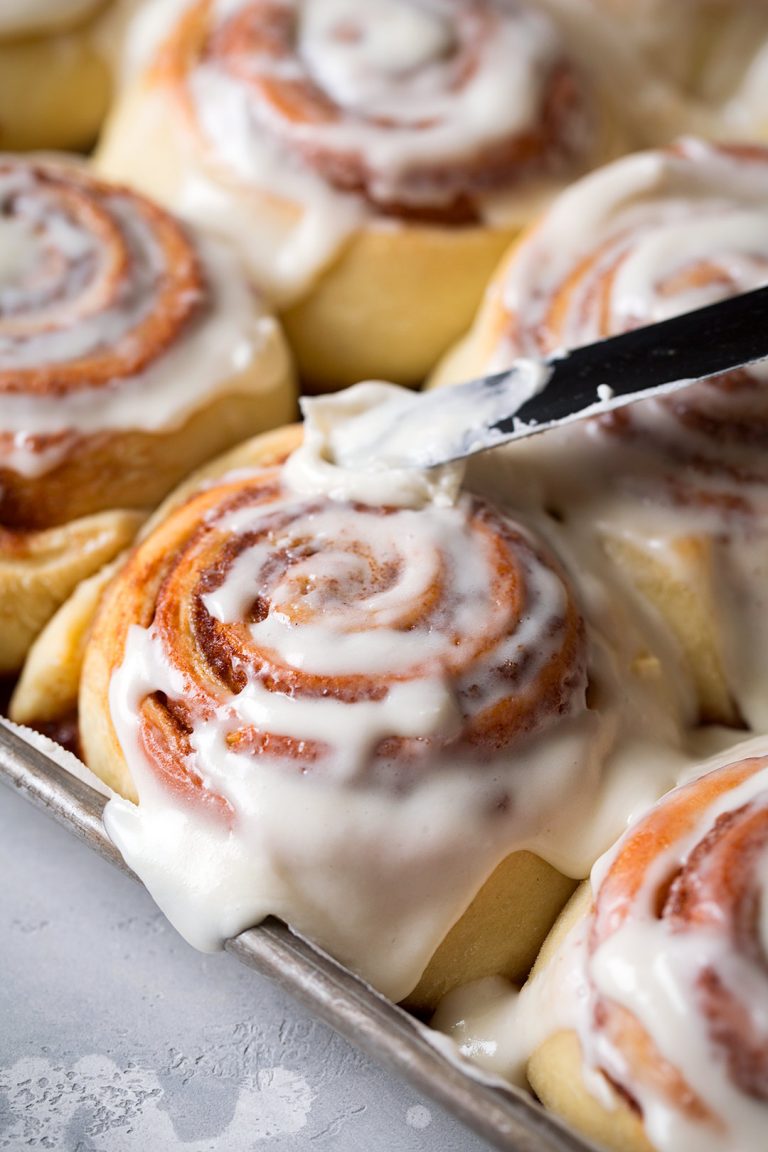 Freshly baked cinnamon rolls with icing