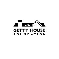 Under the roof of a house with 2 peaks and a chimmeny it reads: Getty House Foundation