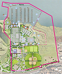 A map is pictured with red outlining the Marina area