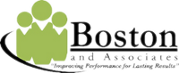 A few stylized human silhouettes gather next to the logo reading Boston & Associates improving performance for lasting results