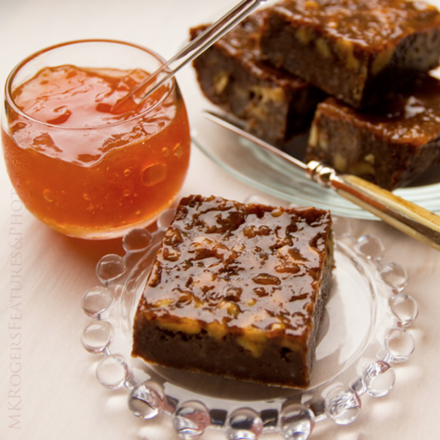 modern photograph of the Palmer brownie and the apricot glaze