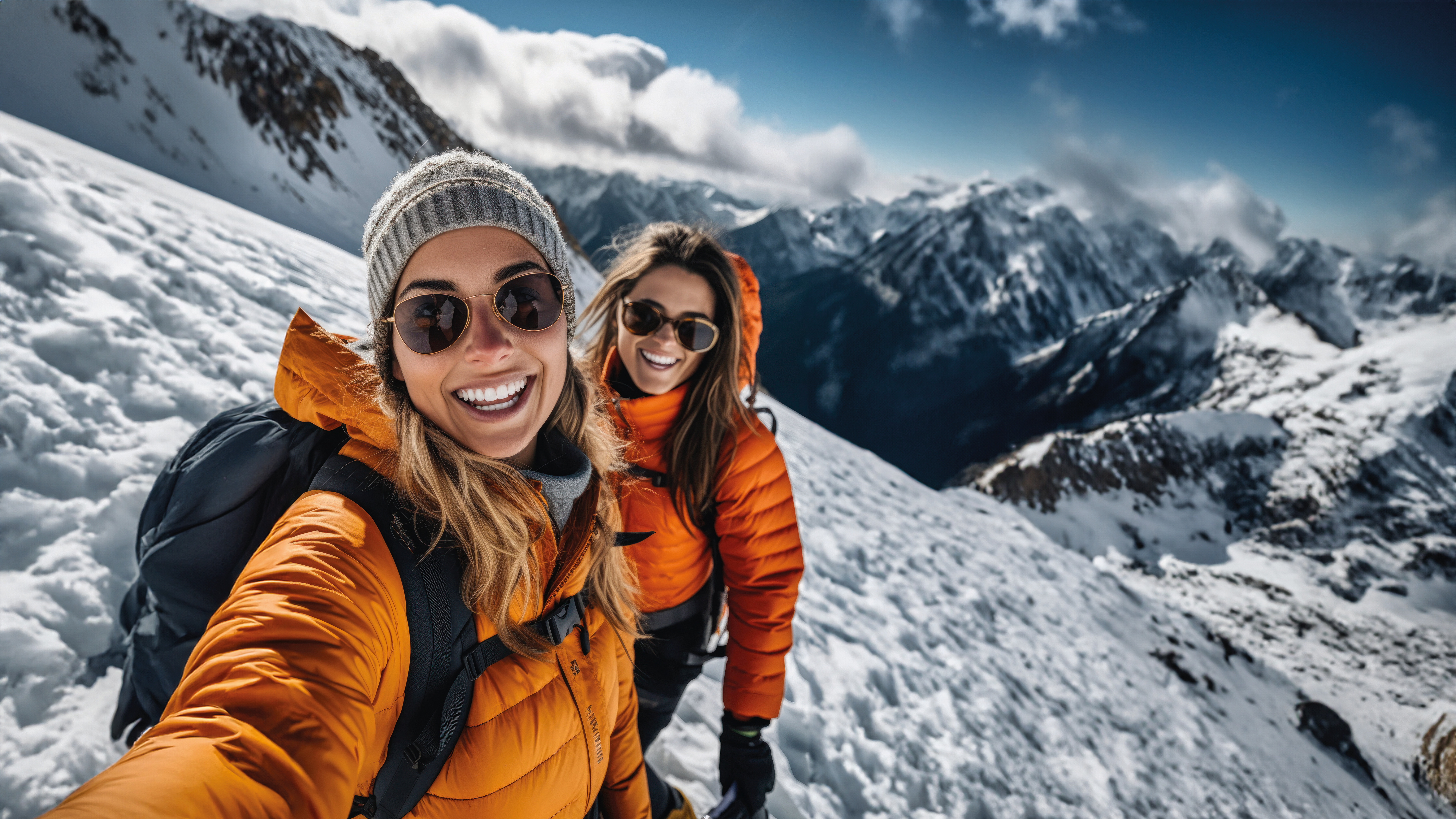 Two girls wear down jacket.