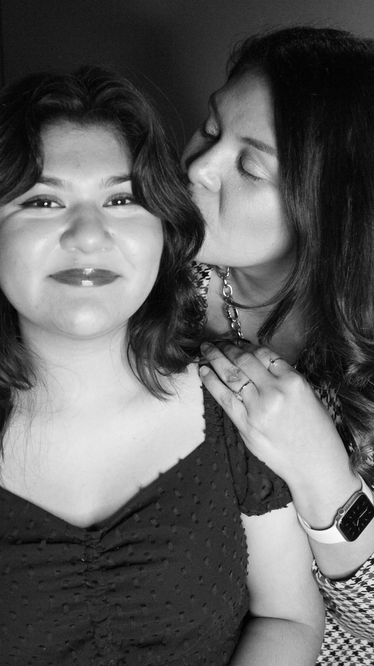 Black and white picture with young oldest daughter and mom