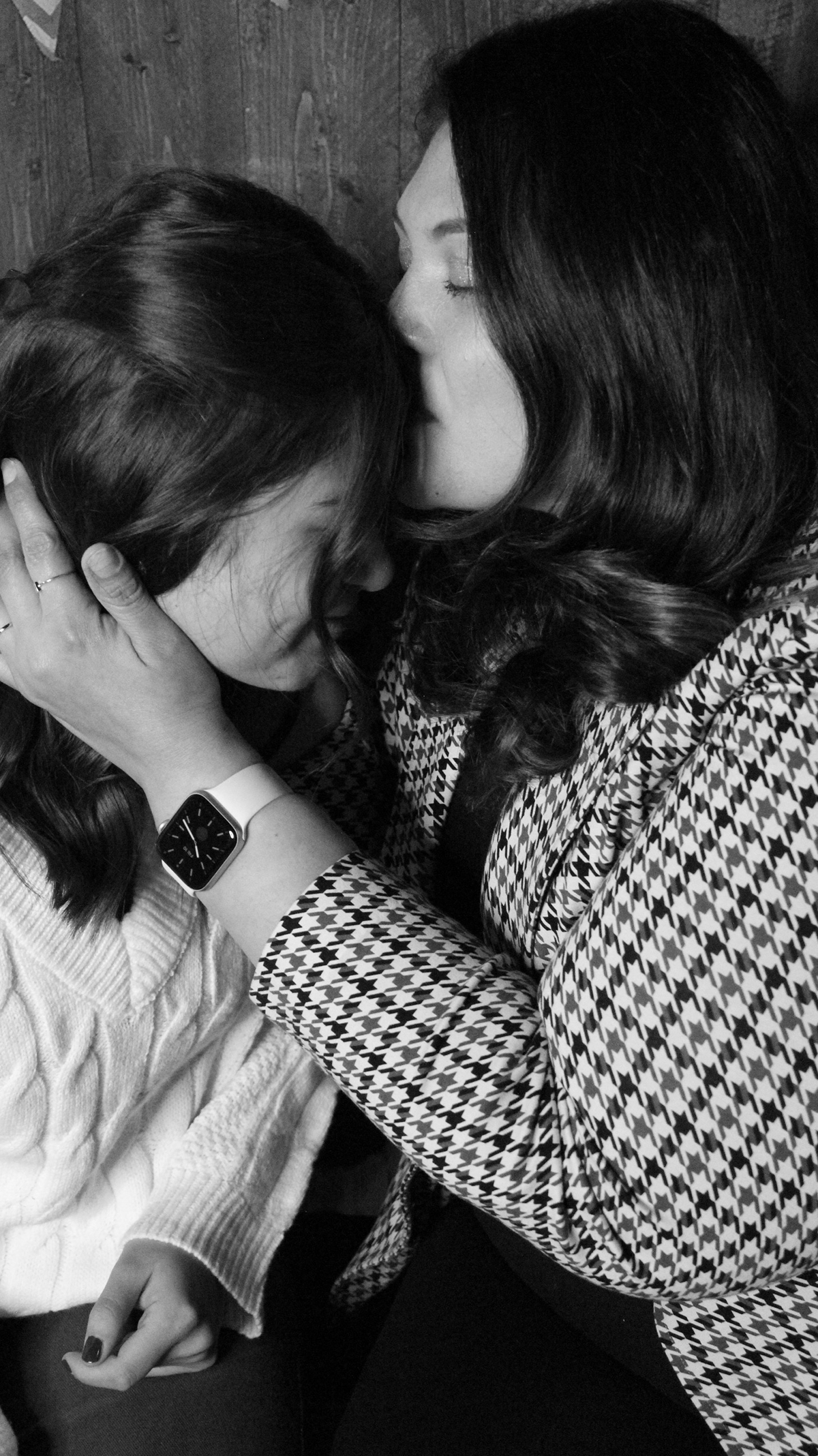 Black and white picture with young youngest daughter and mom