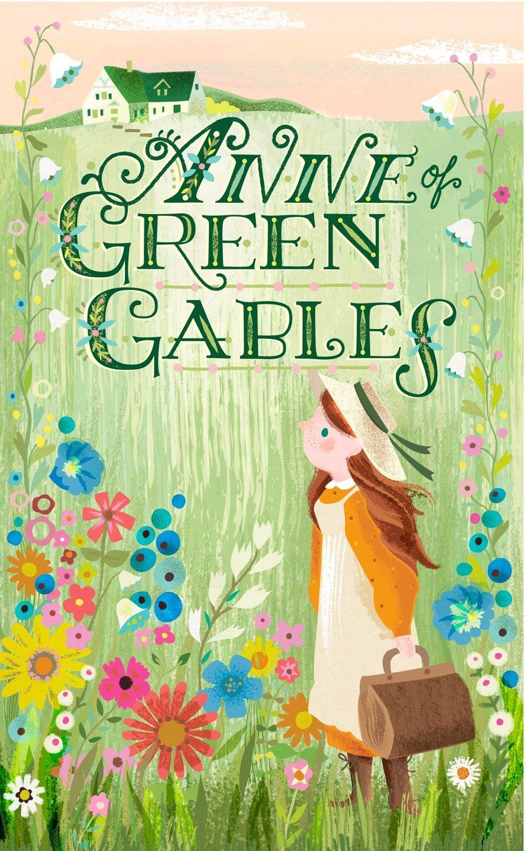 Illustrated Anne of Green Gables book cover showing a girl in a meadow